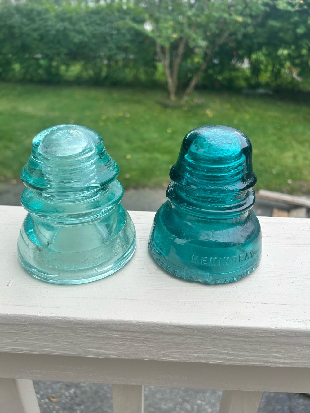 Vintage Glass Insulator Pair in Aqua and Teal